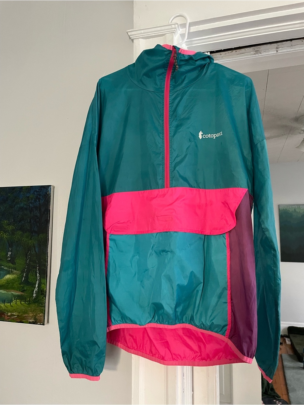 Cotopaxi Teca Windbreaker Jacket Womens Medium Teal Pink Colorblock Half Zip